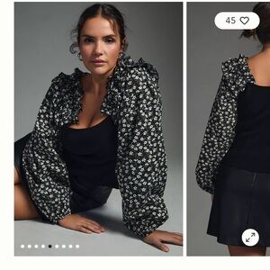 By Anthropologie Woven Ruffle-Sleeve Sweater